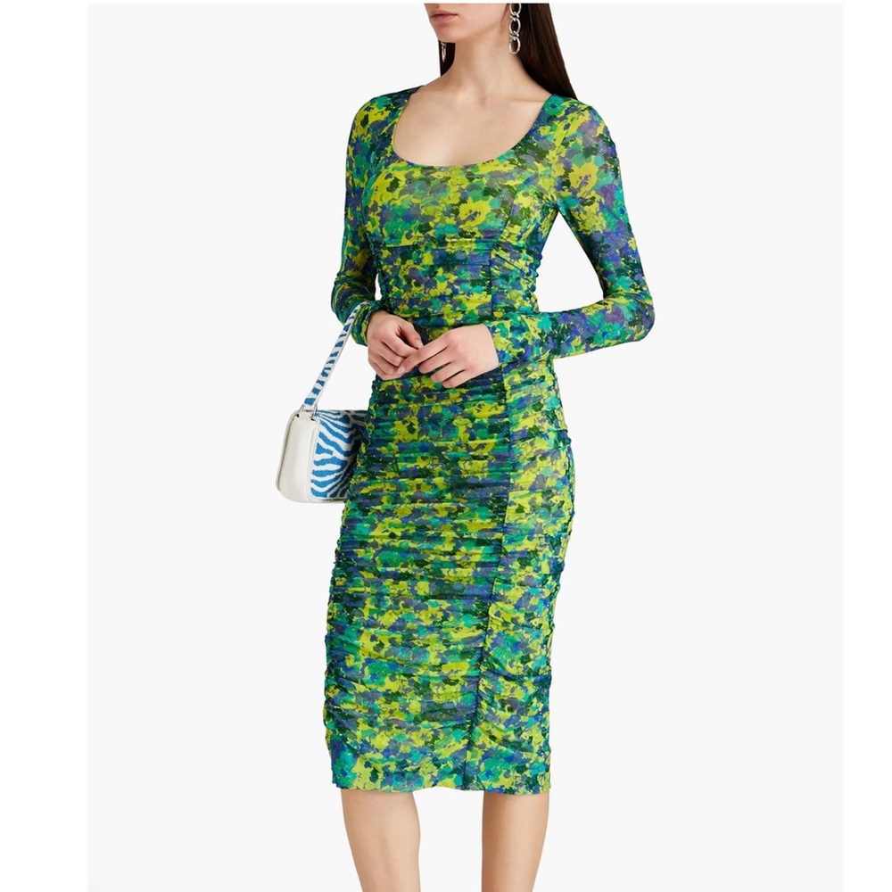GANINI Floral Long Sleeve Dress - Green and Blue